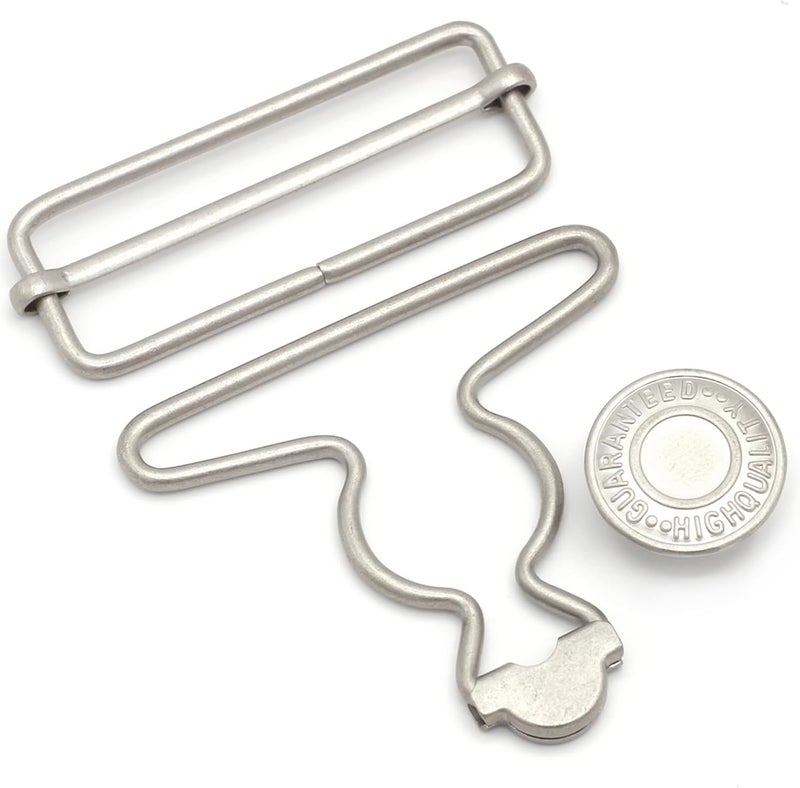 Enosea 2 Sets 2 inch Overall Buckles Replacement, Metal Suspender Buckle Overall Clips with Buckle Slider and Buttons - Image 1